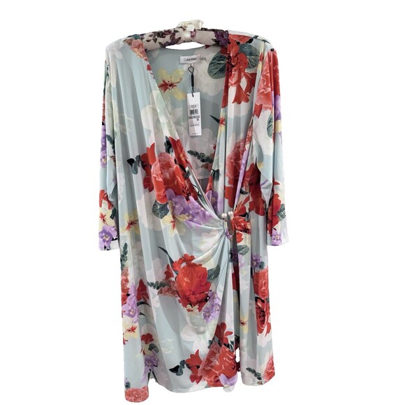 Calvin Klein Dresses & Skirts - Calvin Klein Women's Floral Faux Wrap Dress Size 1X Tropical Party Summer NWT